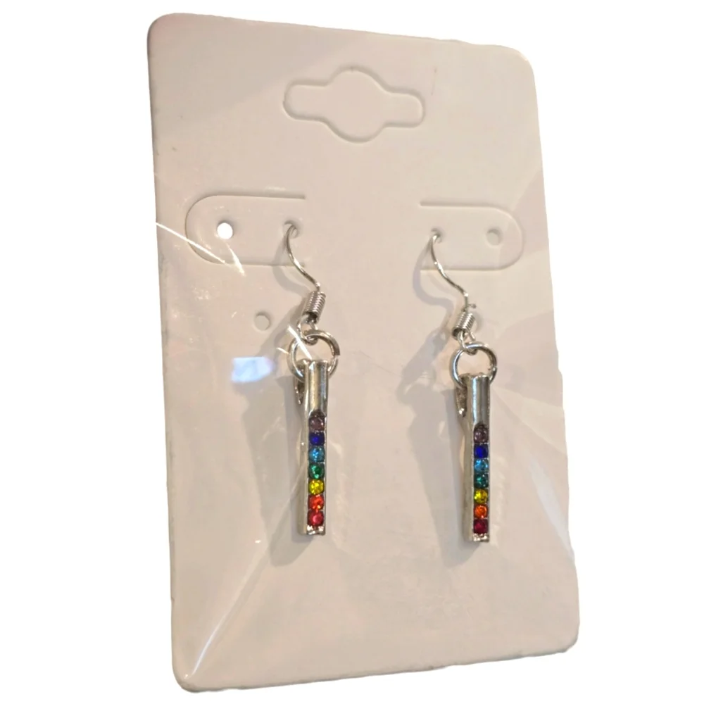 New! Linear Drop Silver and Rainbow Gem Earrings - Picture 3 of 3